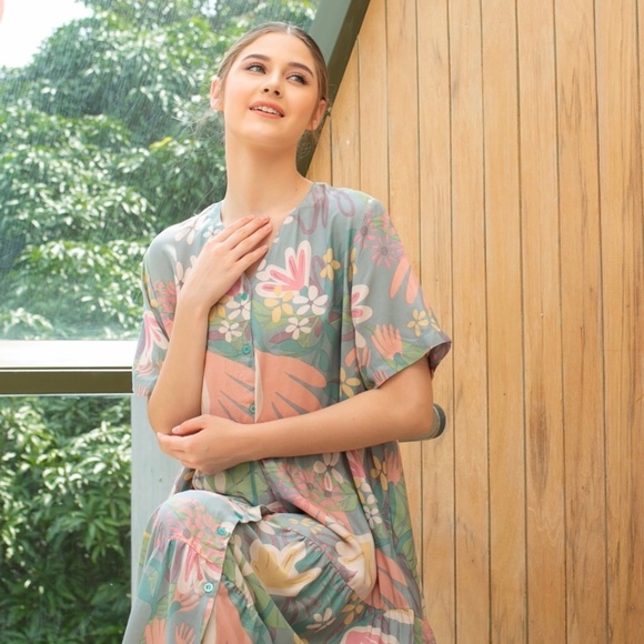 Button Front Dress , Simple Dress with Pocket, Floral Summer dress - Picture 3 of 10